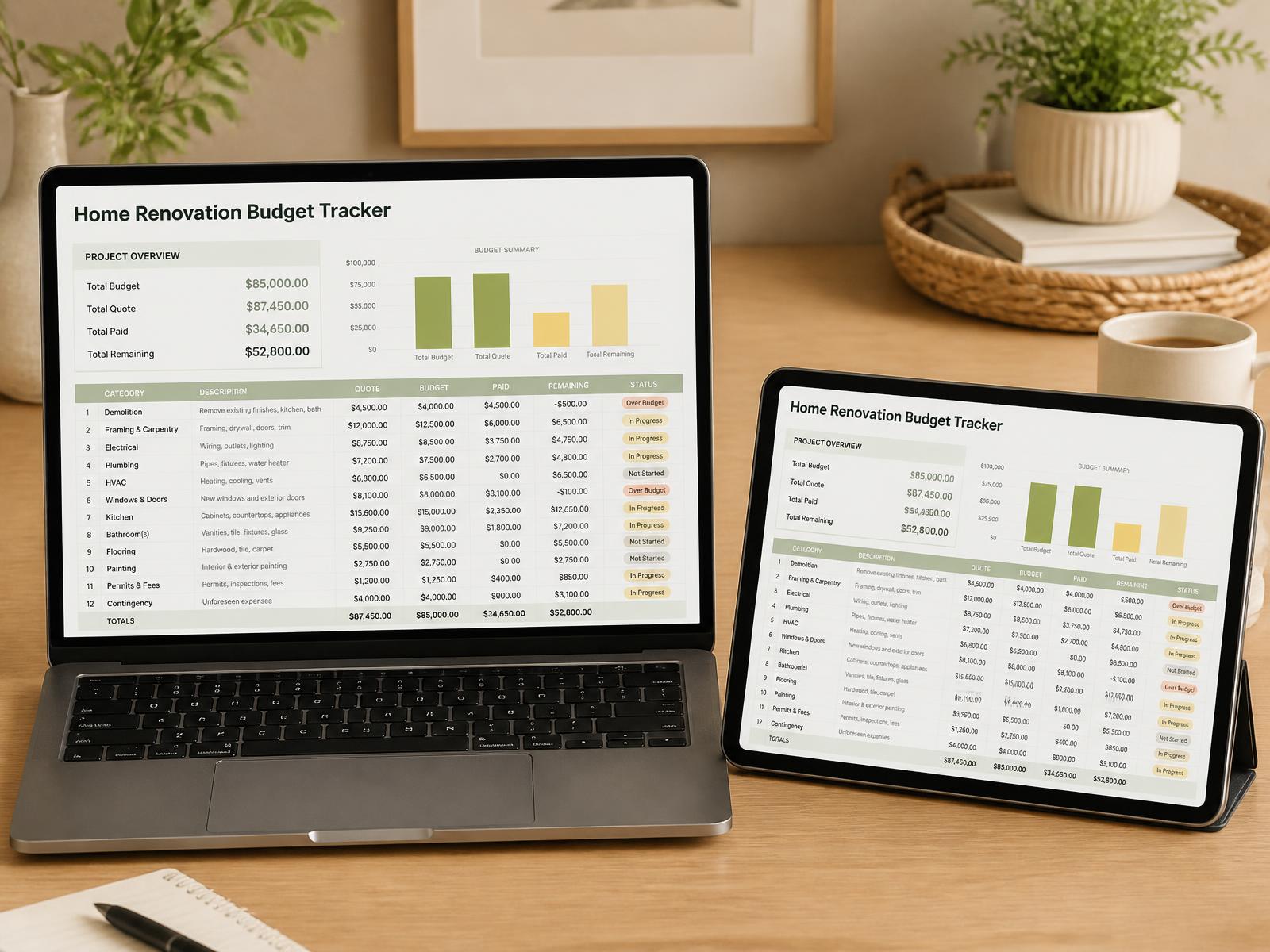Homeowner Contractor Control System dashboard shown on a laptop and tablet
